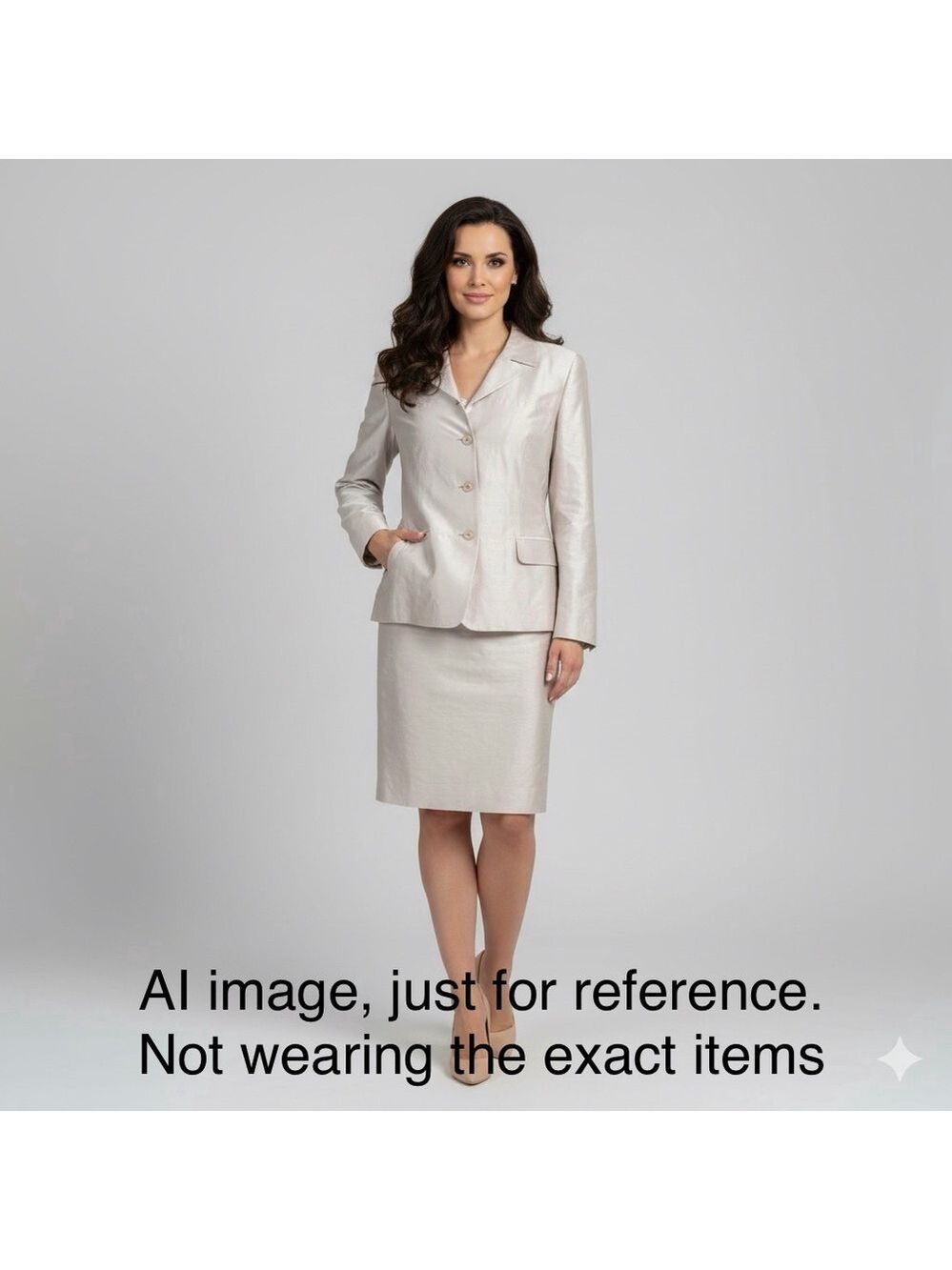 Vintage ESCADA SPORT 100% Silk Shantung Silver Blazer And Skirt Sets Size 42